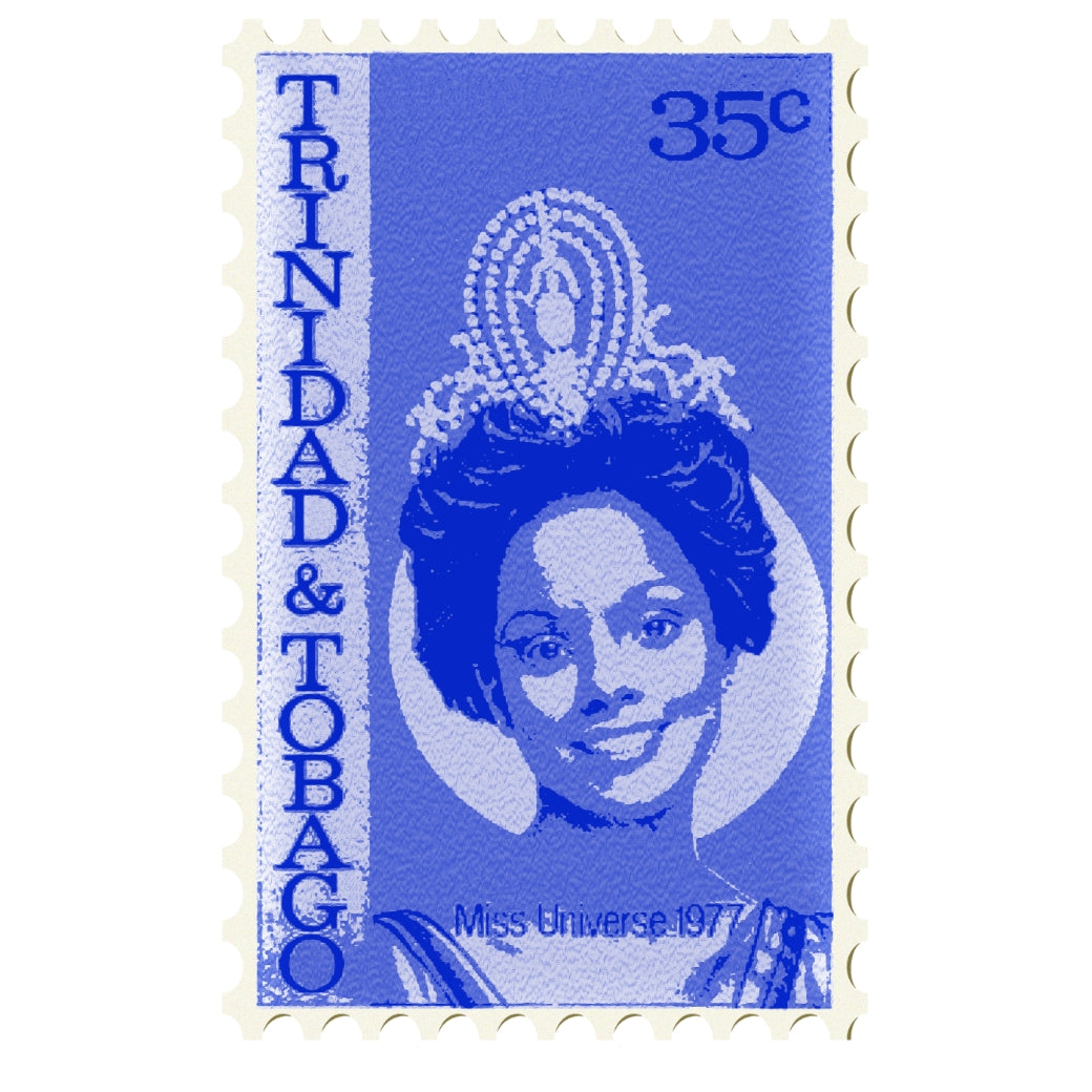A blue Janelle stamp that says Trinidad and Tobago